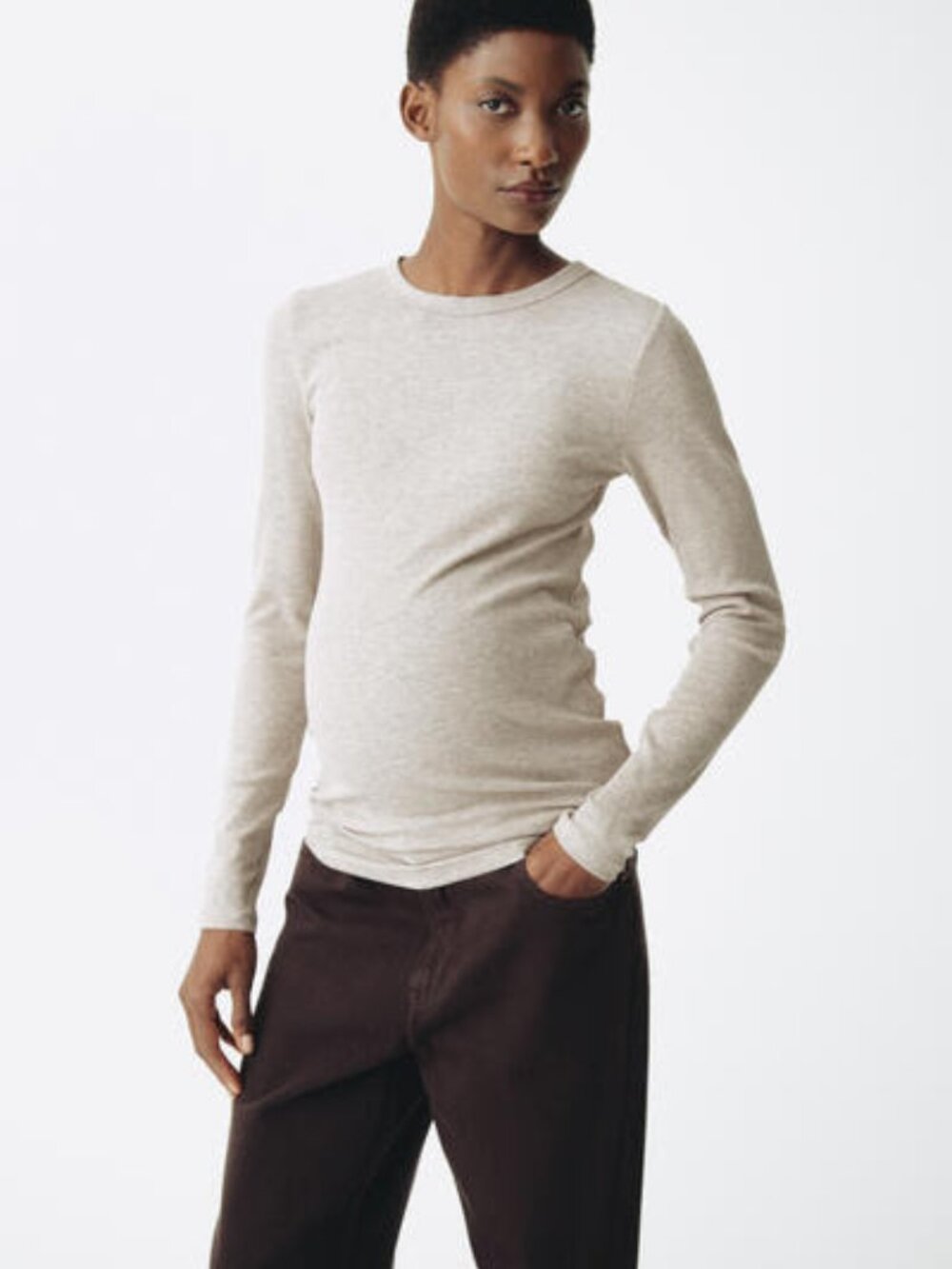 H&M MAMA Ribbed Jersey Top - M, Beige